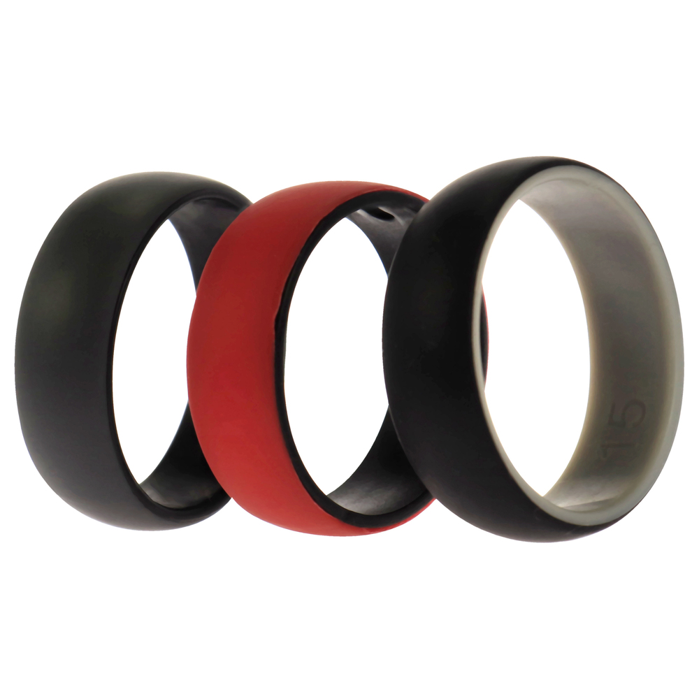 Silicone Wedding 2Layer Dome Ring Set - Black-Red by ROQ for Men - 3 x 15